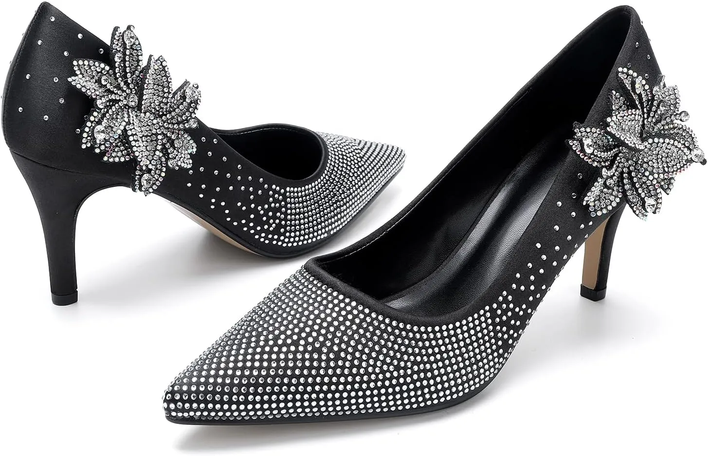 Women's Pointed Toe Glitter Flower Embellished One Foot Stirrup Wedding Prom High Heels