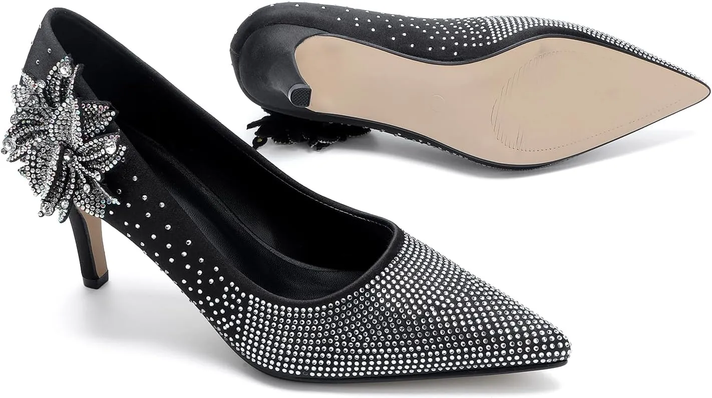 Women's Pointed Toe Glitter Flower Embellished One Foot Stirrup Wedding Prom High Heels