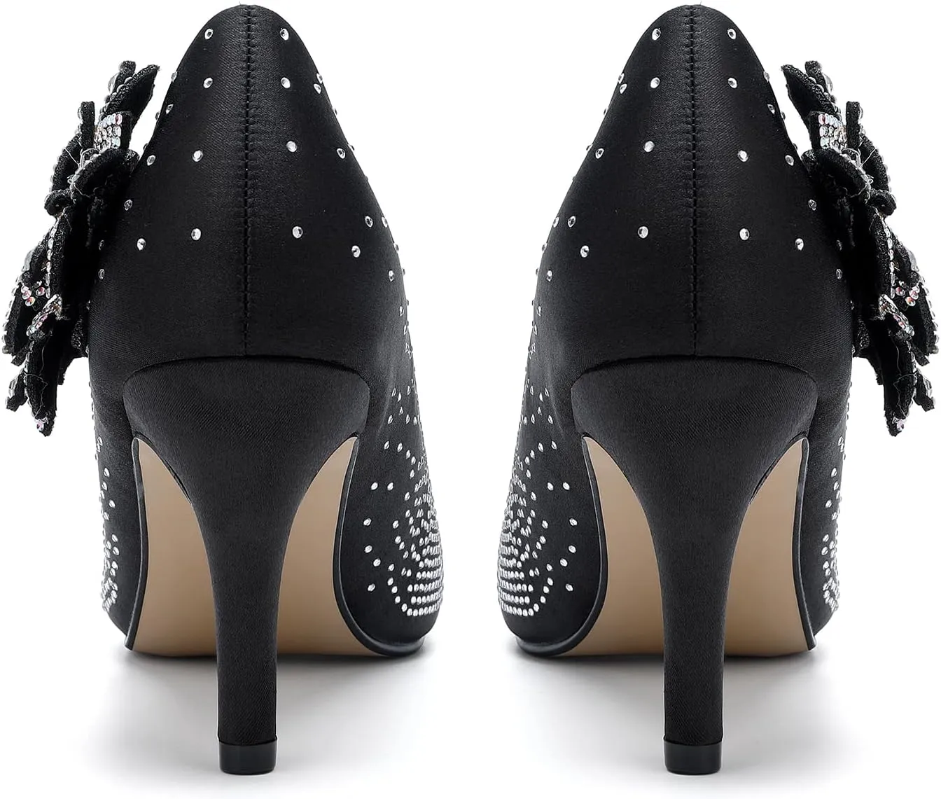 Women's Pointed Toe Glitter Flower Embellished One Foot Stirrup Wedding Prom High Heels