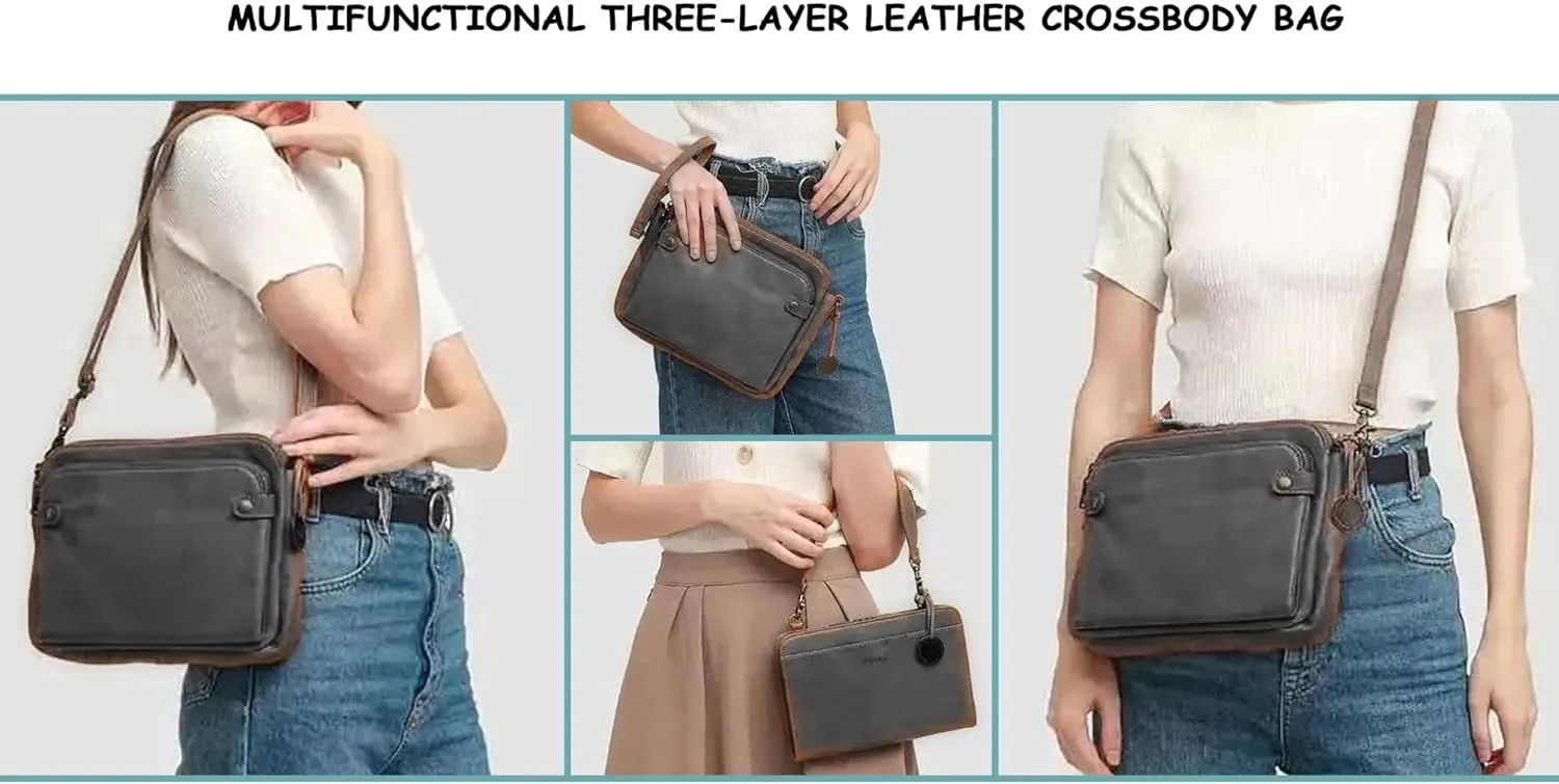 Women's PU Leather Three-Layer Crossbody Shoulder Bag - Stylish, Durable, Multi-Compartment Handbag for Everyday Use