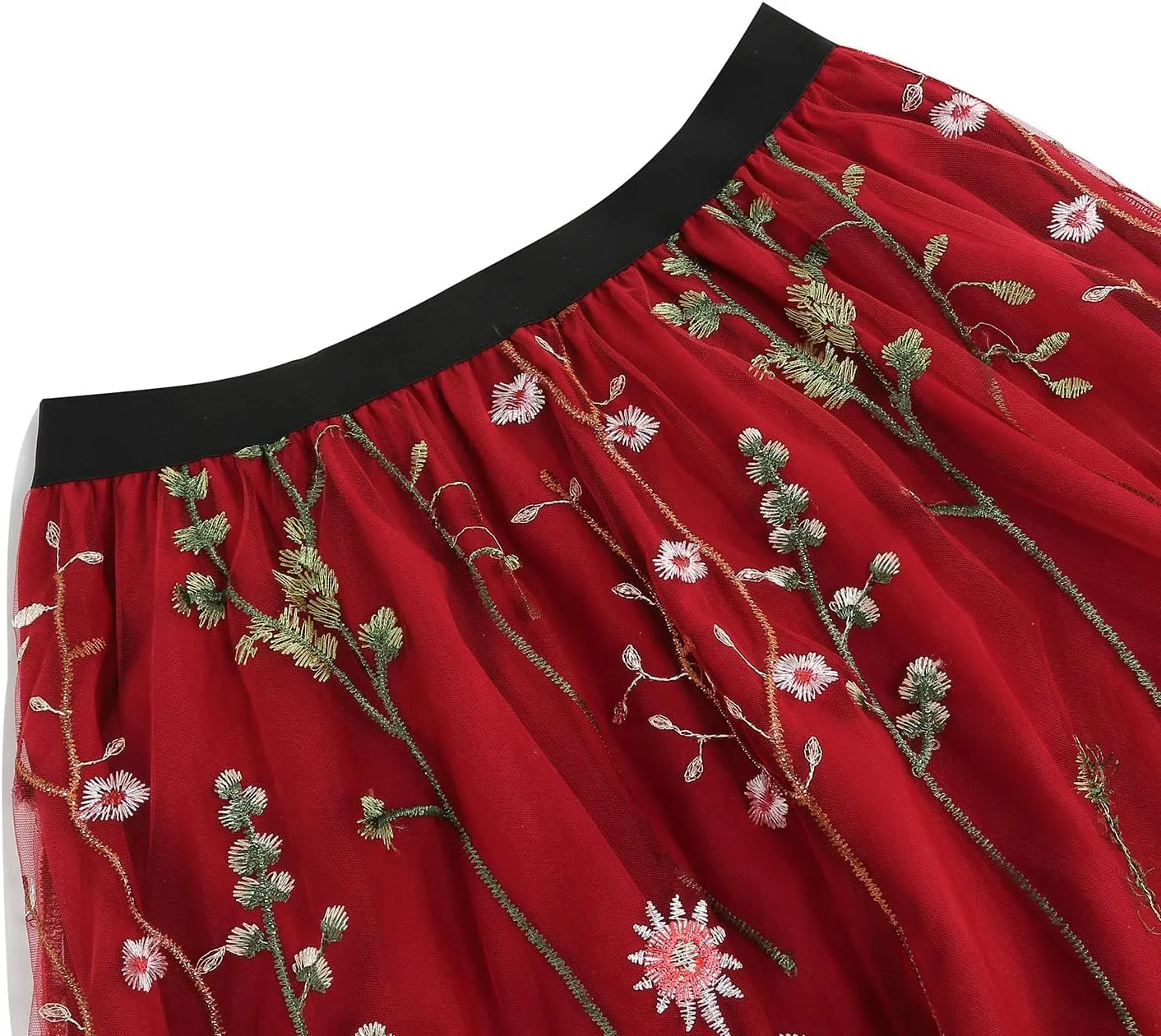 Women's Retro 50s Vintage 1950s Floral Tulle Embroidery Flared A-Line Pleated Midi Skirts