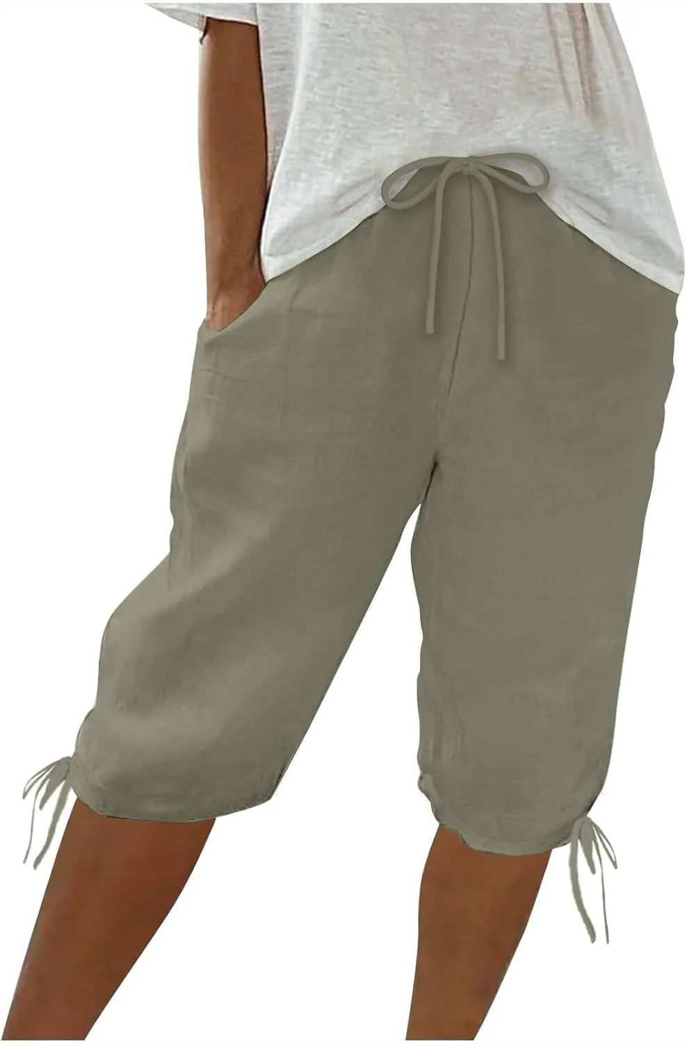 Womens Shorts 2025 Summer Fashion Linen Shorts Bermuda Knee Length Casual Loose Pants Workout Pants