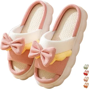 Women's Slippers Linen Four Seasons Home Slippers Bow Tie Comfy Slippers Indoor Slippers Lightweight Soft Slippers House Slippers Outdoor Open Toe Summer Shoes