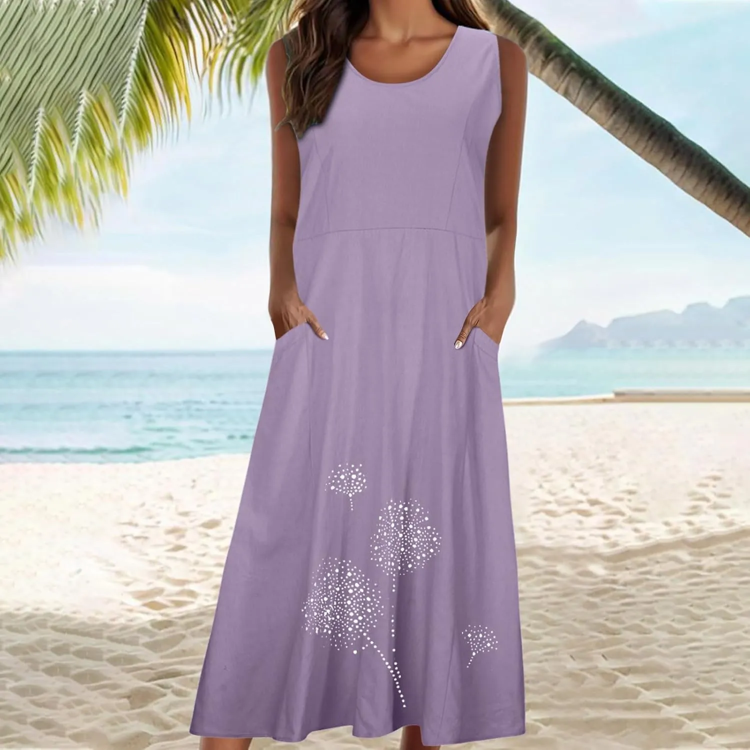 Womens Summer Cotton Linen Long Dress Loose Fit Sleeveless Flowy Dresses 2025 Plus Size Casual Dress with Pockets