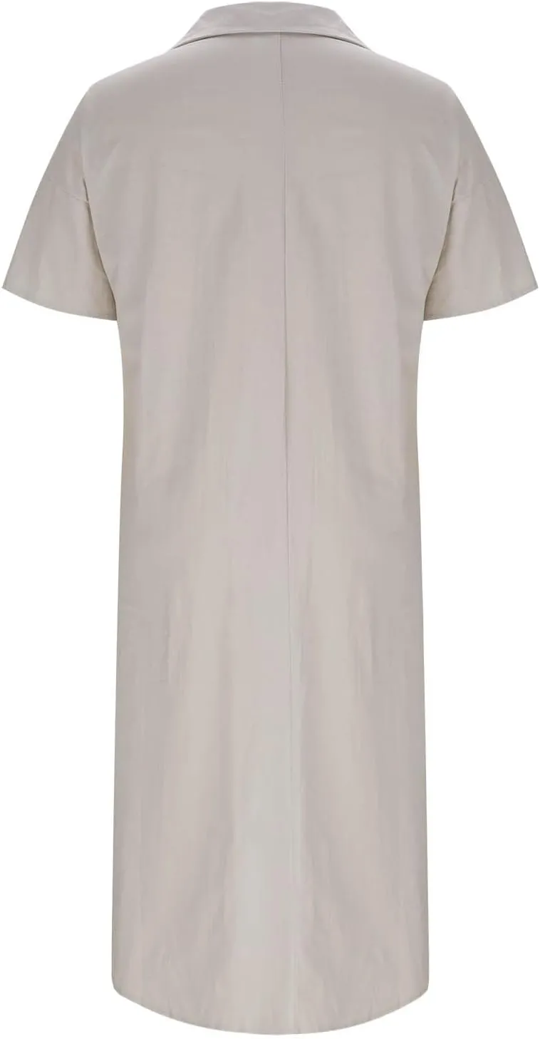 Womens Summer Dresses Linen Casual Short Sleeve V-Neck Button Sundress Fashion Loose Pleated Vacation Clothing