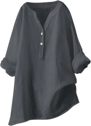 Womens Tops 2025 Button Down Blouse Long Sleeve Tunic Tops Plus Size Cotton Linen Shirts Vacation Beach Clothes