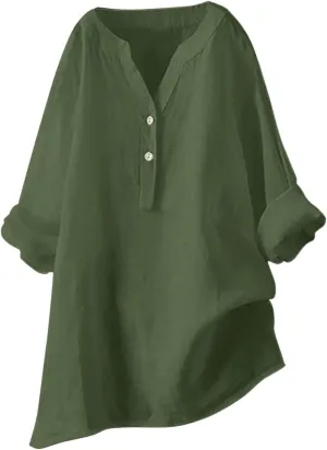 Womens Tops 2025 Button Down Blouse Long Sleeve Tunic Tops Plus Size Cotton Linen Shirts Vacation Beach Clothes