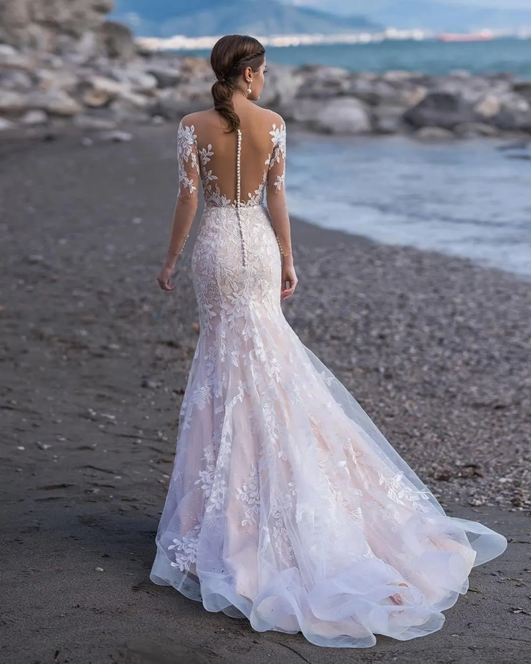 Women's Tulle Lace Beach Wedding Dresses for Bride 2024 Chiffon Boho/Bohemian Bridal Wedding Gown VT060Style4