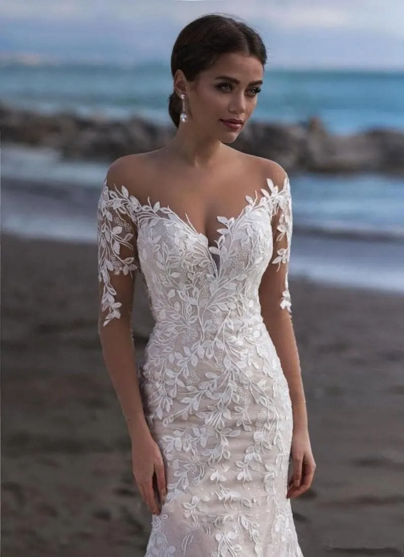 Women's Tulle Lace Beach Wedding Dresses for Bride 2024 Chiffon Boho/Bohemian Bridal Wedding Gown VT060Style4