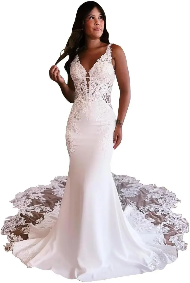 Women's Tulle Lace Beach Wedding Dresses for Bride 2025 Chiffon Boho/Bohemian Bridal Wedding Gown VT060Style13