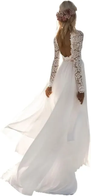Women's Tulle Lace Beach Wedding Dresses for Bride 2025 Chiffon Boho/Bohemian Bridal Wedding Gown VT060Style13