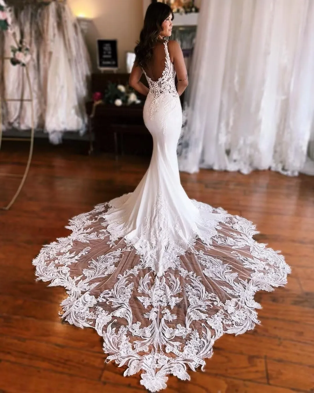 Women's Tulle Lace Beach Wedding Dresses for Bride 2025 Chiffon Boho/Bohemian Bridal Wedding Gown VT060Style13