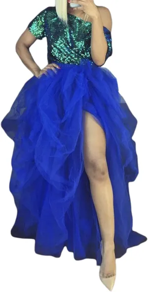 Women's Tulle Maxi Skirt Floor Length Layered High Waist Split Skirt A-Line Puffy Mesh Tutu Skirt for Wedding Party