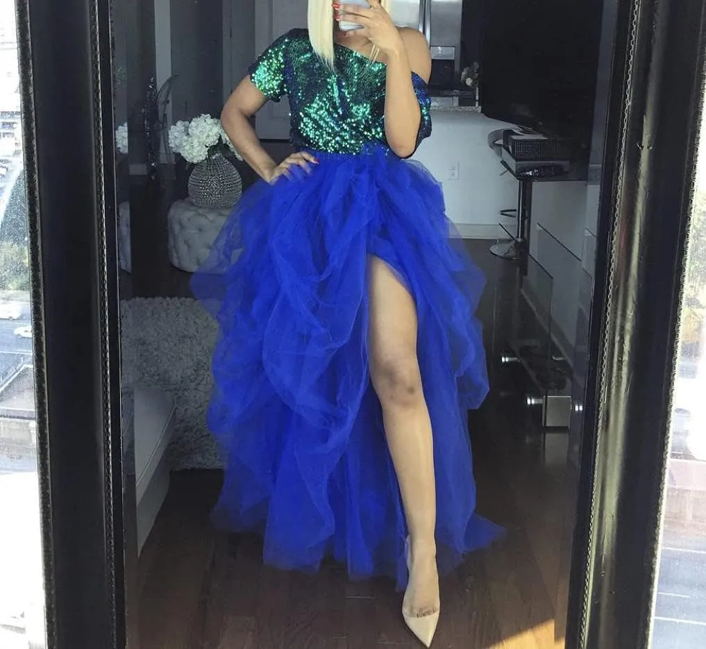 Women's Tulle Maxi Skirt Floor Length Layered High Waist Split Skirt A-Line Puffy Mesh Tutu Skirt for Wedding Party