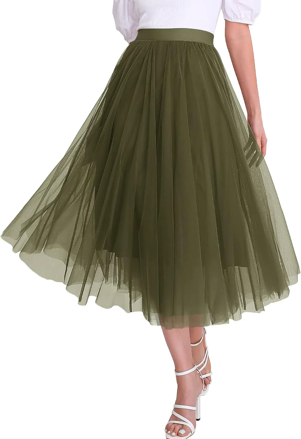 Women’s Tulle Skirts Midi Elastic High Waist Pleated Mesh Flowy A-Line Party Long Tutu Skirts…