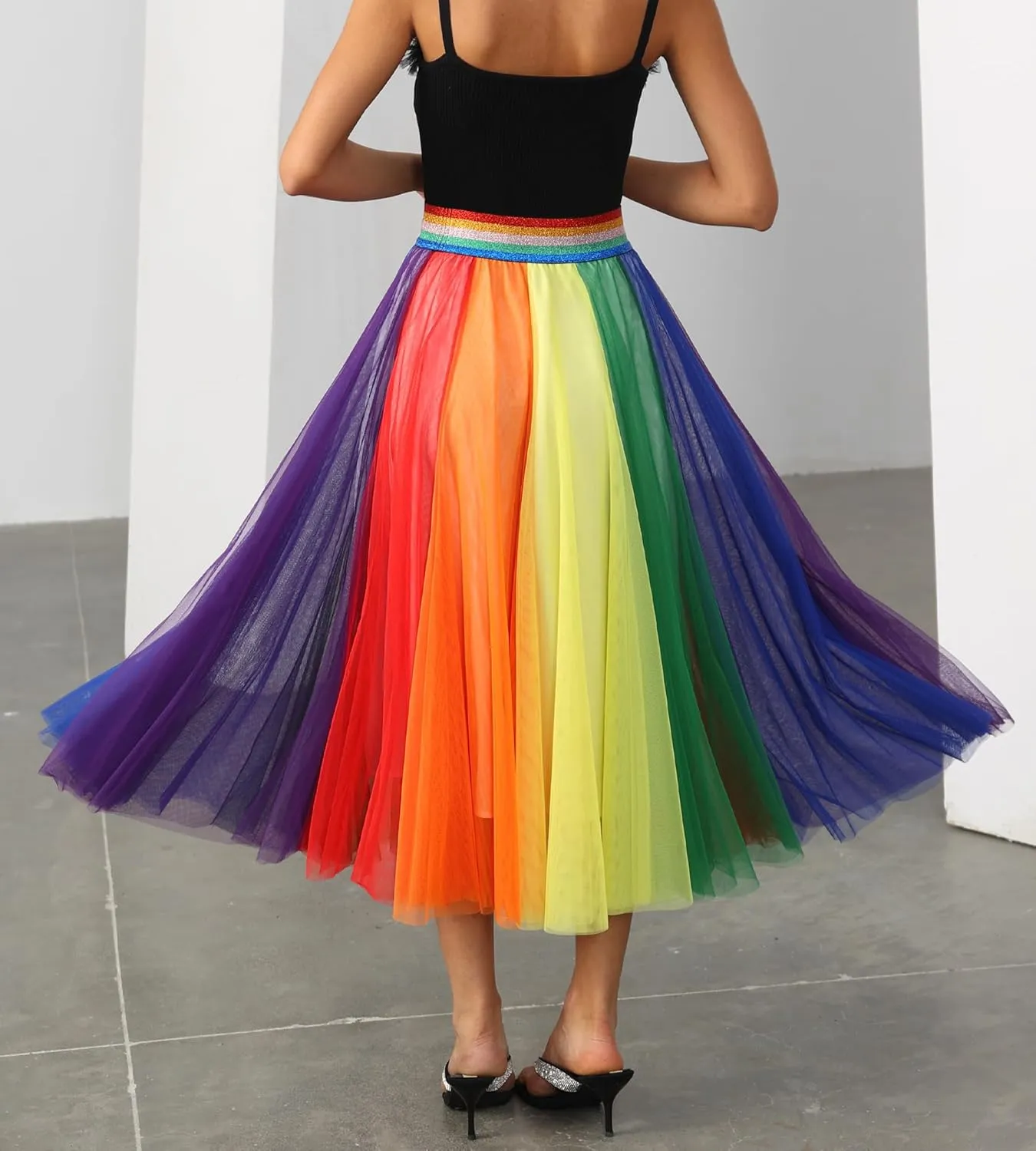 Women’s Tulle Skirts Midi Elastic High Waist Pleated Mesh Flowy A-Line Party Long Tutu Skirts…