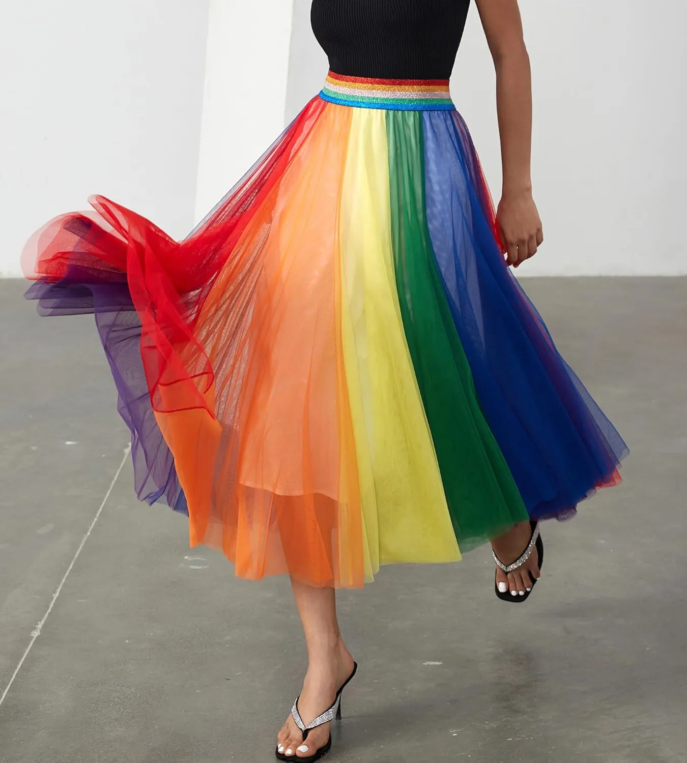 Women’s Tulle Skirts Midi Elastic High Waist Pleated Mesh Flowy A-Line Party Long Tutu Skirts…
