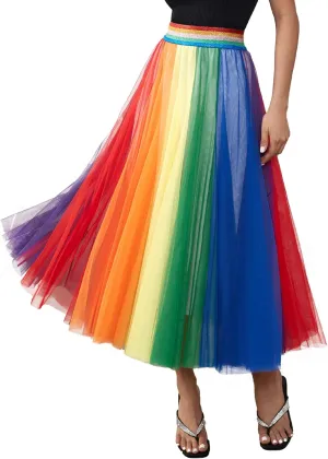 Women’s Tulle Skirts Midi Elastic High Waist Pleated Mesh Flowy A-Line Party Long Tutu Skirts…