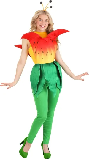 Women's Vibrant Tiger Lily Flower Costume, Green & Red Flower Outfit