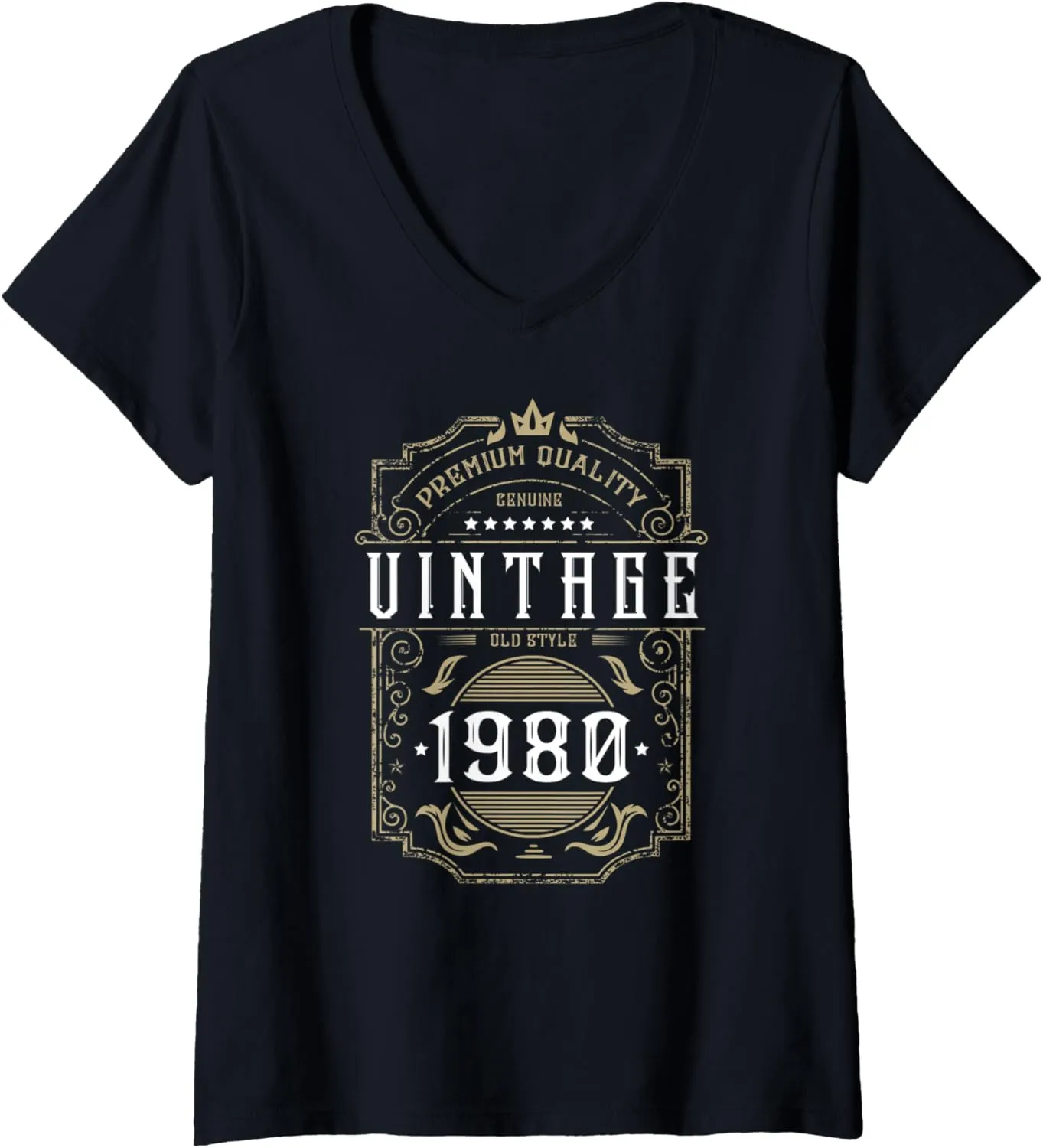 Womens Vintage 1980 Birthday Classic Style Born in 80s V-Neck T-Shirt