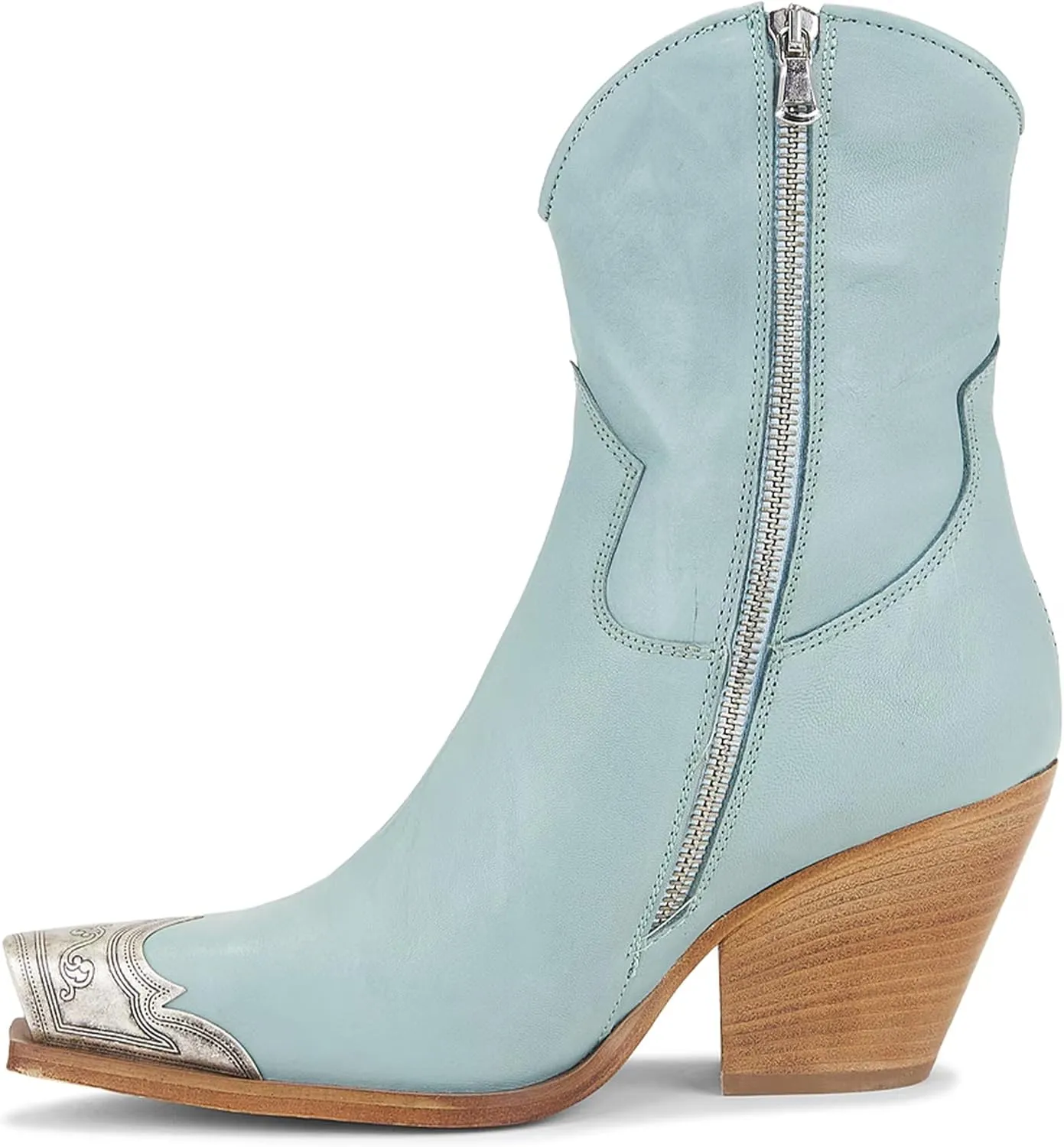 Womens Western Ankle Boots Engraved Metal Toe Cowgirl Booties Stacked Block Heeled Cowboy Boots Fashion Western Party Heeled Shoes