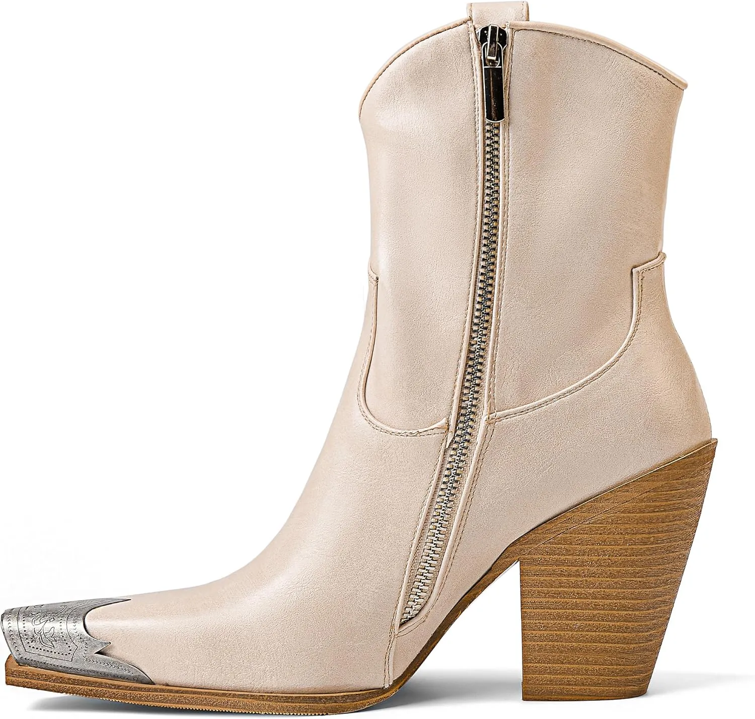 Womens Western Ankle Boots Engraved Metal Toe Cowgirl Booties Stacked Block Heeled Cowboy Boots Fashion Western Party Heeled Shoes