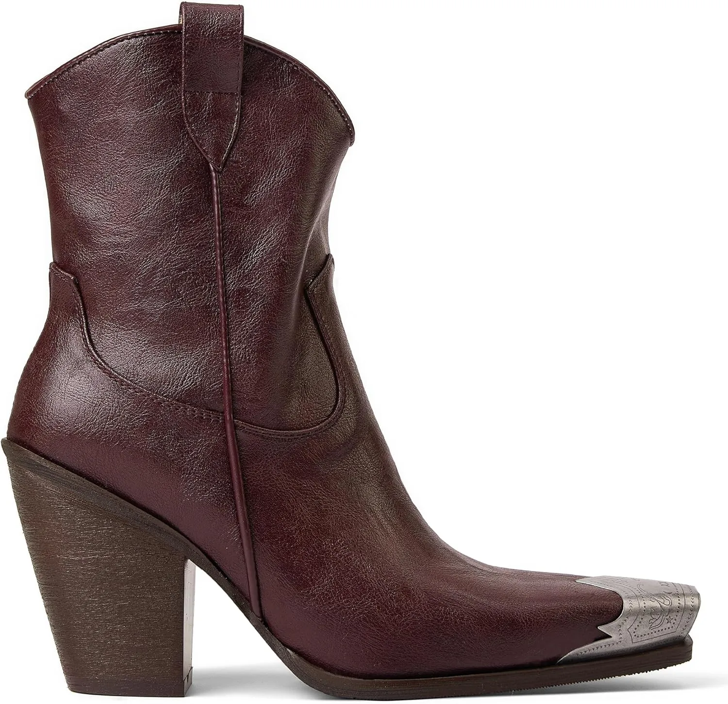 Womens Western Ankle Boots Engraved Metal Toe Cowgirl Booties Stacked Block Heeled Cowboy Boots Fashion Western Party Heeled Shoes