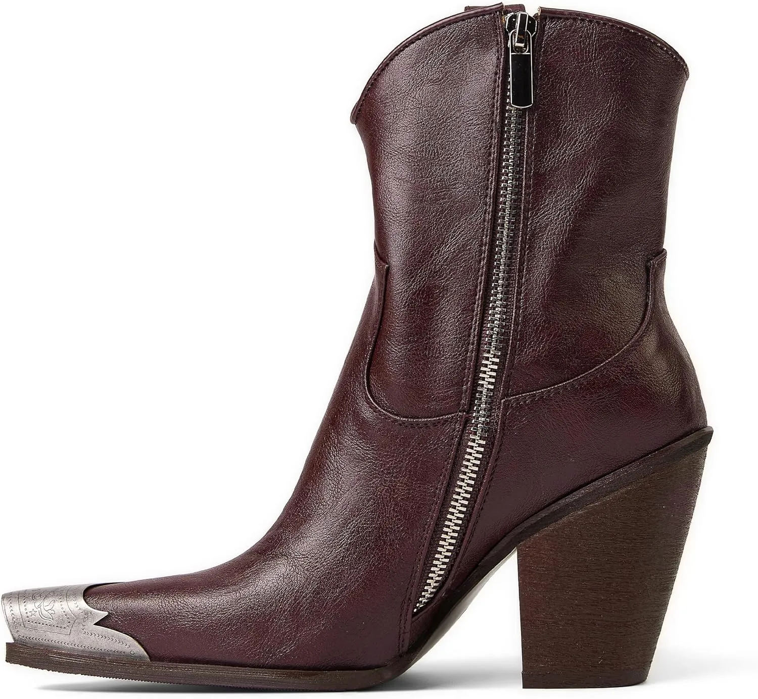 Womens Western Ankle Boots Engraved Metal Toe Cowgirl Booties Stacked Block Heeled Cowboy Boots Fashion Western Party Heeled Shoes