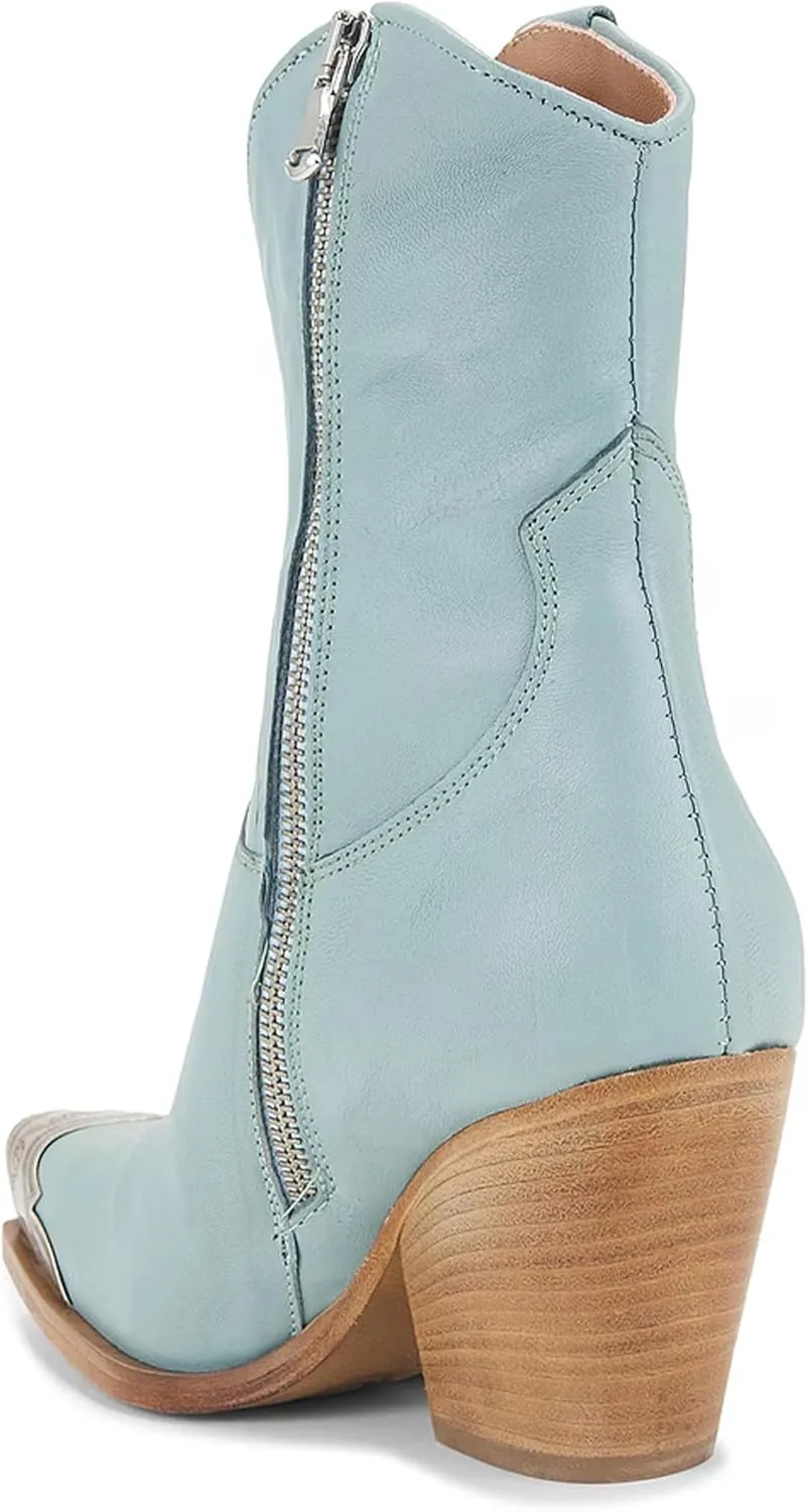 Womens Western Ankle Boots Engraved Metal Toe Cowgirl Booties Stacked Block Heeled Cowboy Boots Fashion Western Party Heeled Shoes