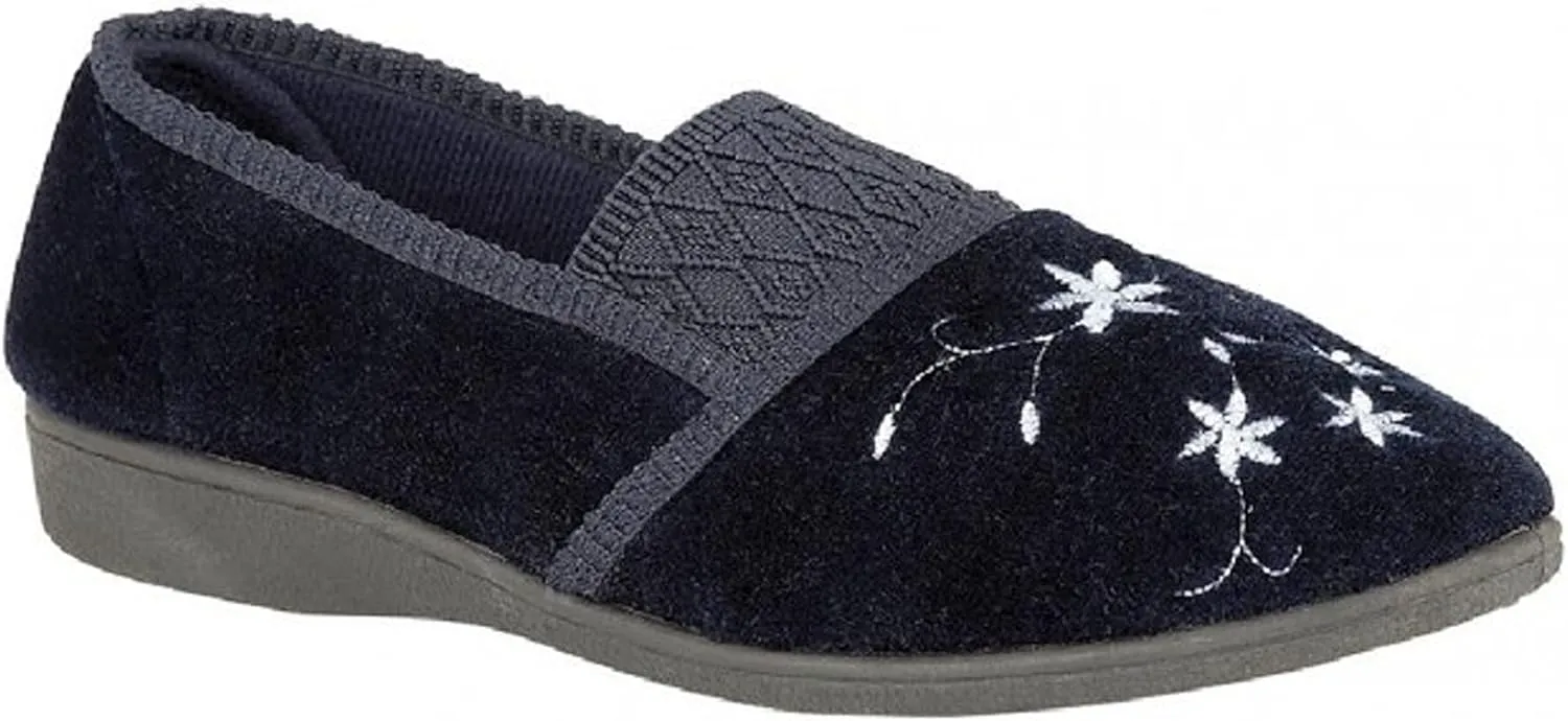 Womens/Ladies Joanna Embroidered Slippers