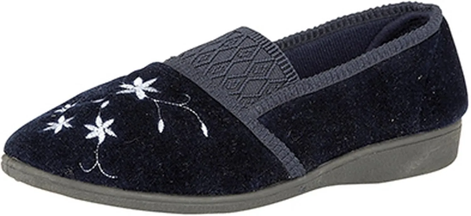 Womens/Ladies Joanna Embroidered Slippers