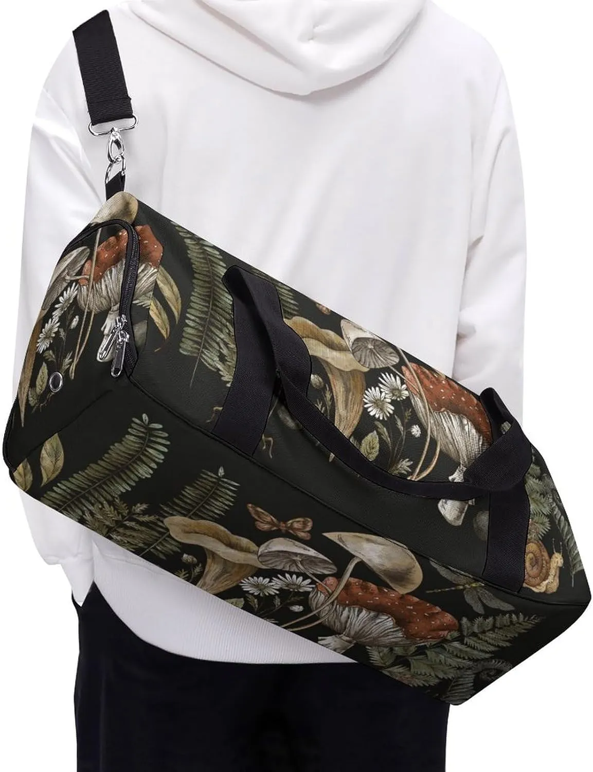 Woodland Treasures Amanita Mushroom Sports Duffel Bag for Men Women with Wet Pocket and Shoe Compartment