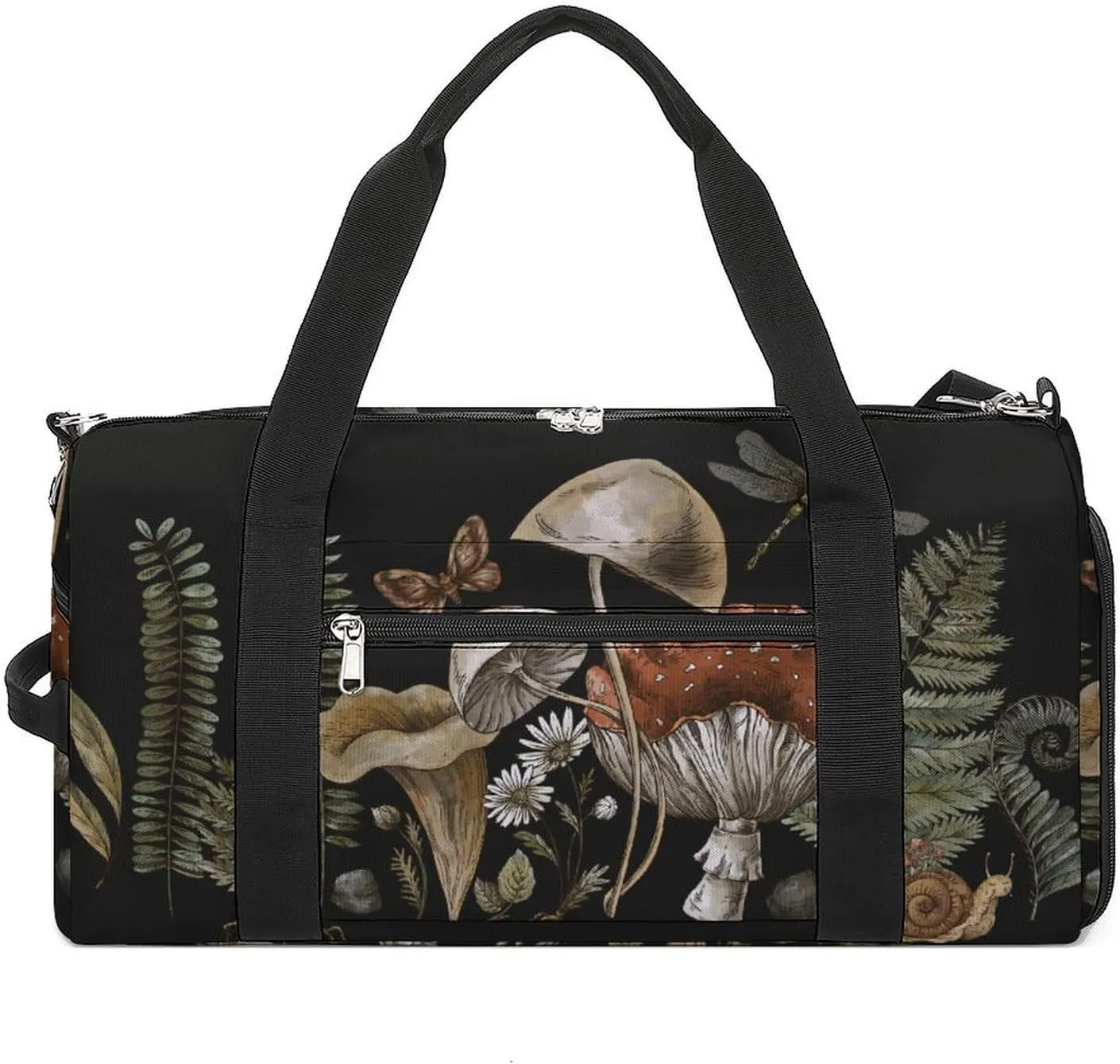 Woodland Treasures Amanita Mushroom Sports Duffel Bag for Men Women with Wet Pocket and Shoe Compartment
