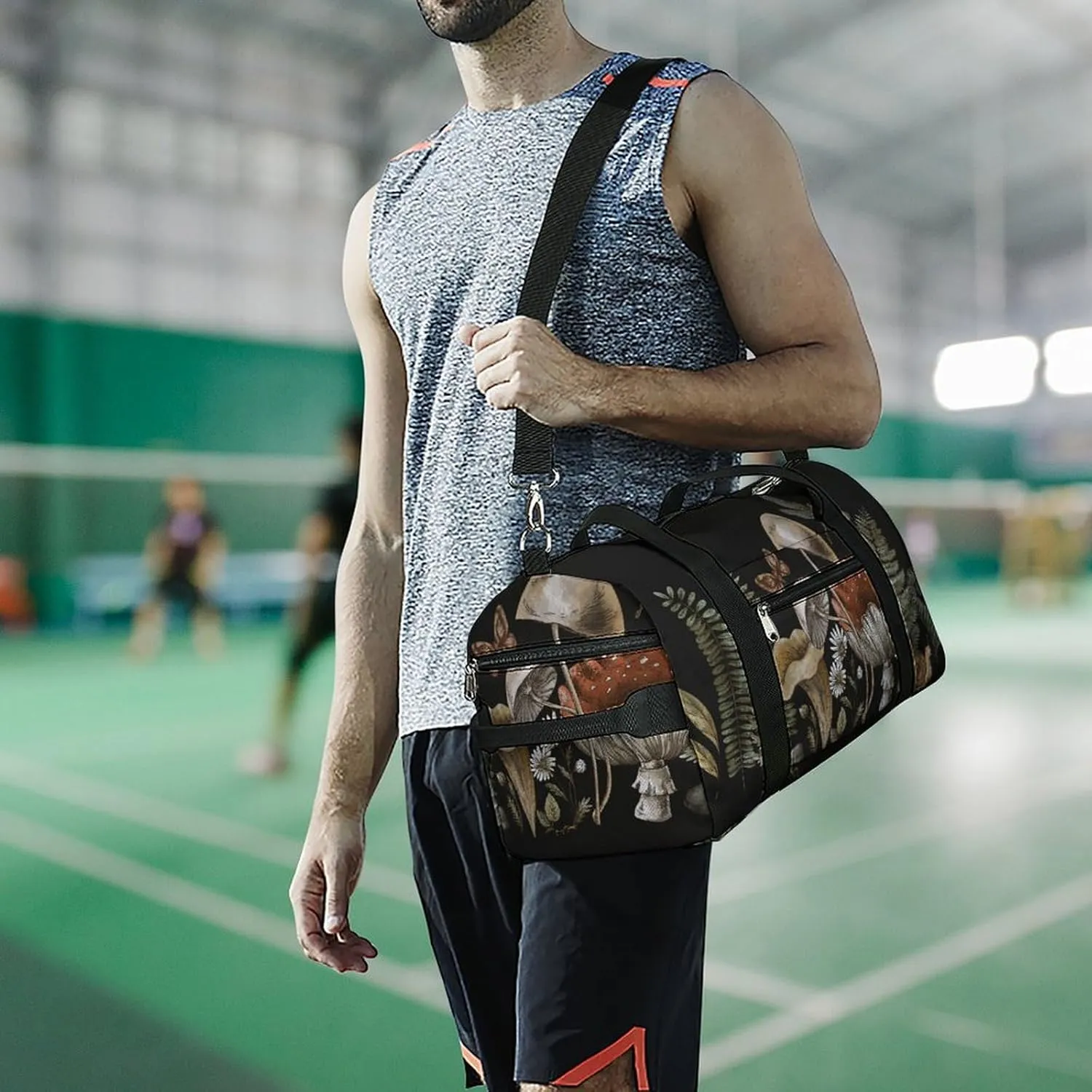 Woodland Treasures Amanita Mushroom Sports Duffel Bag for Men Women with Wet Pocket and Shoe Compartment
