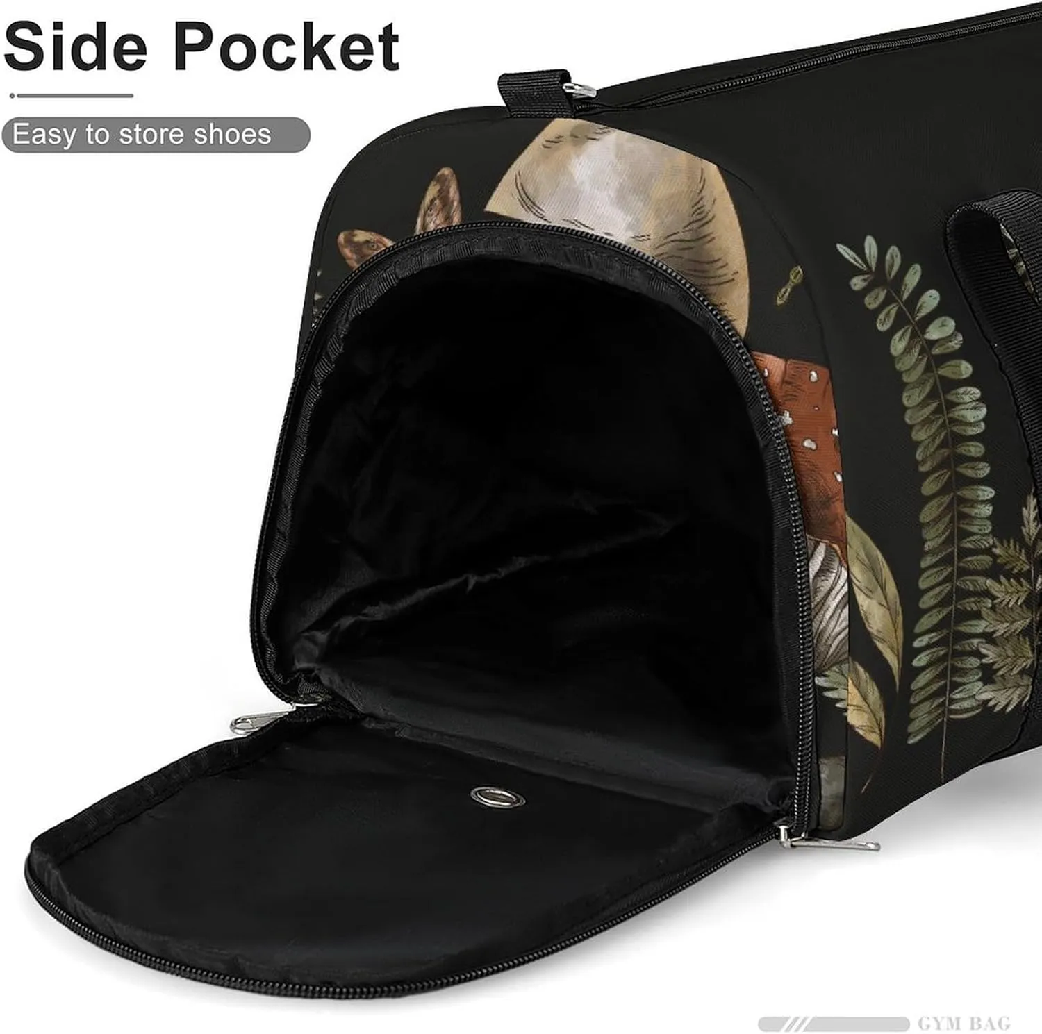 Woodland Treasures Amanita Mushroom Sports Duffel Bag for Men Women with Wet Pocket and Shoe Compartment