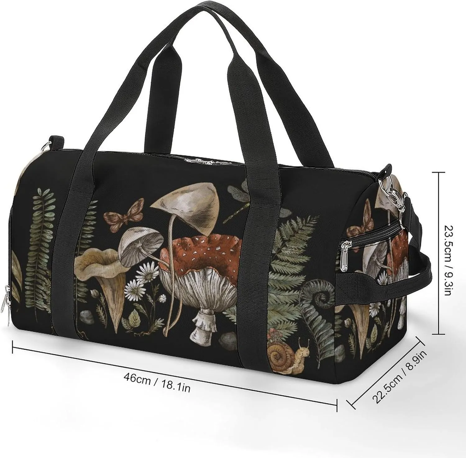 Woodland Treasures Amanita Mushroom Sports Duffel Bag for Men Women with Wet Pocket and Shoe Compartment