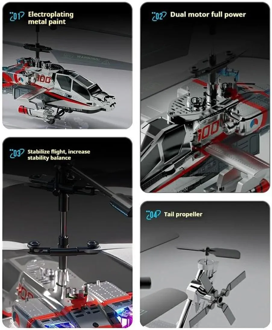 XK1 Military-Style Remote Control Helicopter with LED Lights, 2.4G 3.5CH RC Helicopter with Altitude Hold & One-Key Takeoff/Landing for Hobbyist