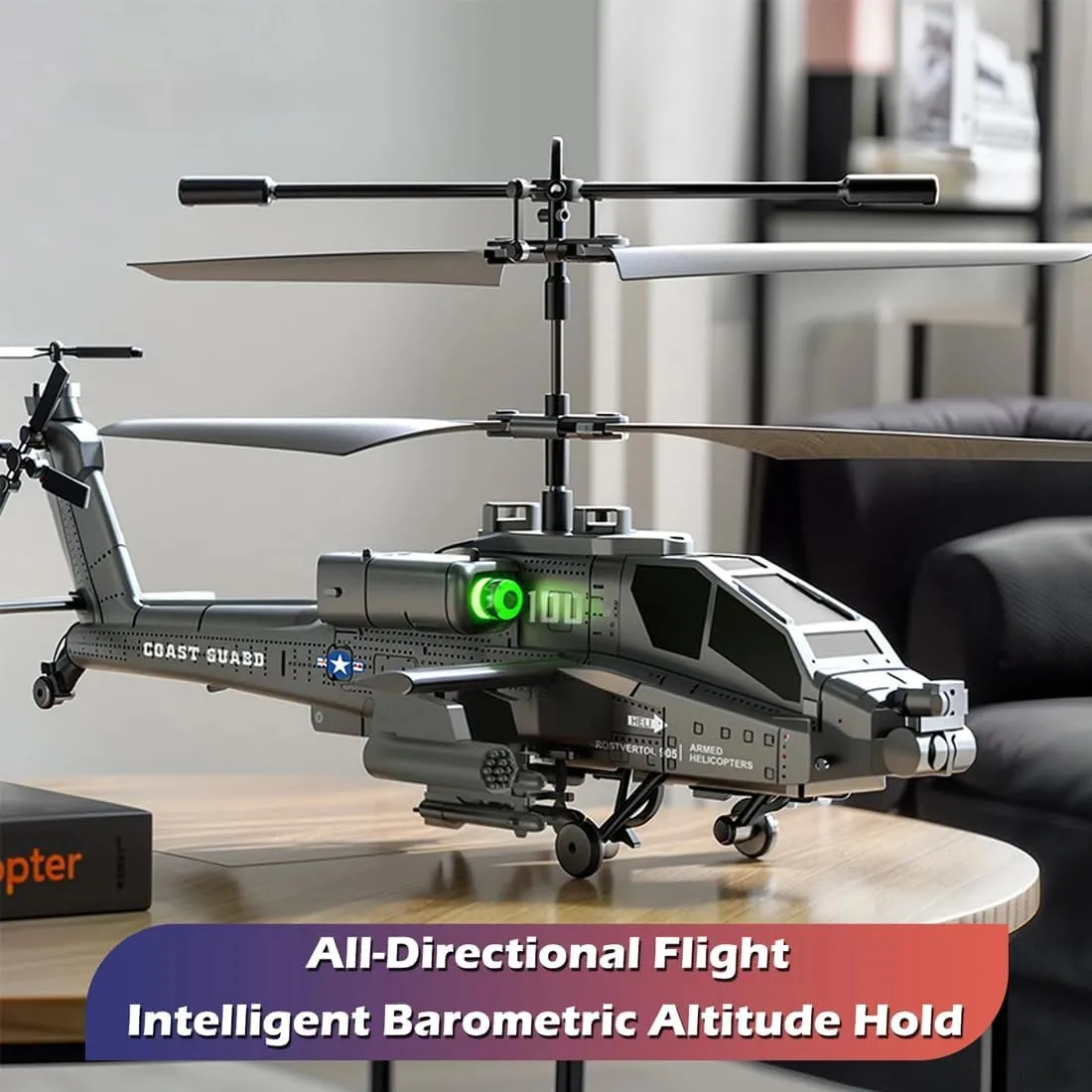 XK1 Military-Style Remote Control Helicopter with LED Lights, 2.4G 3.5CH RC Helicopter with Altitude Hold & One-Key Takeoff/Landing for Hobbyist