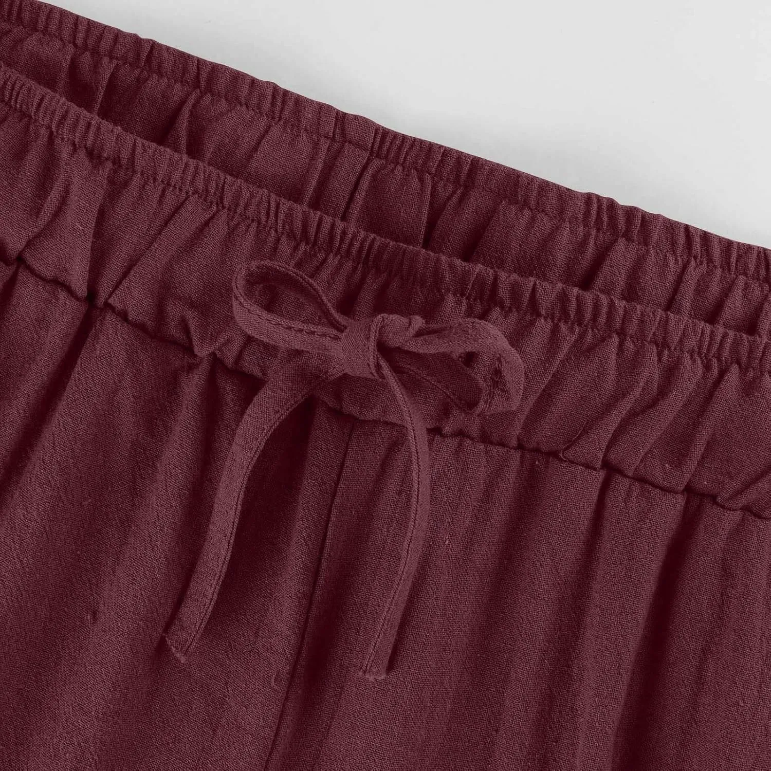 yardsong Capri Pants for Women Cotton Linen Summer Casual Cropped Pants Drawstring Elastic Waist Wide Leg Capris with Pockets