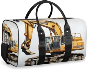 Yellow Excavator Travel Duffle Bag for Women Men Gym Duffel Foldable Bag Waterproof Weekender Machinery Vehicle Duffle Tote