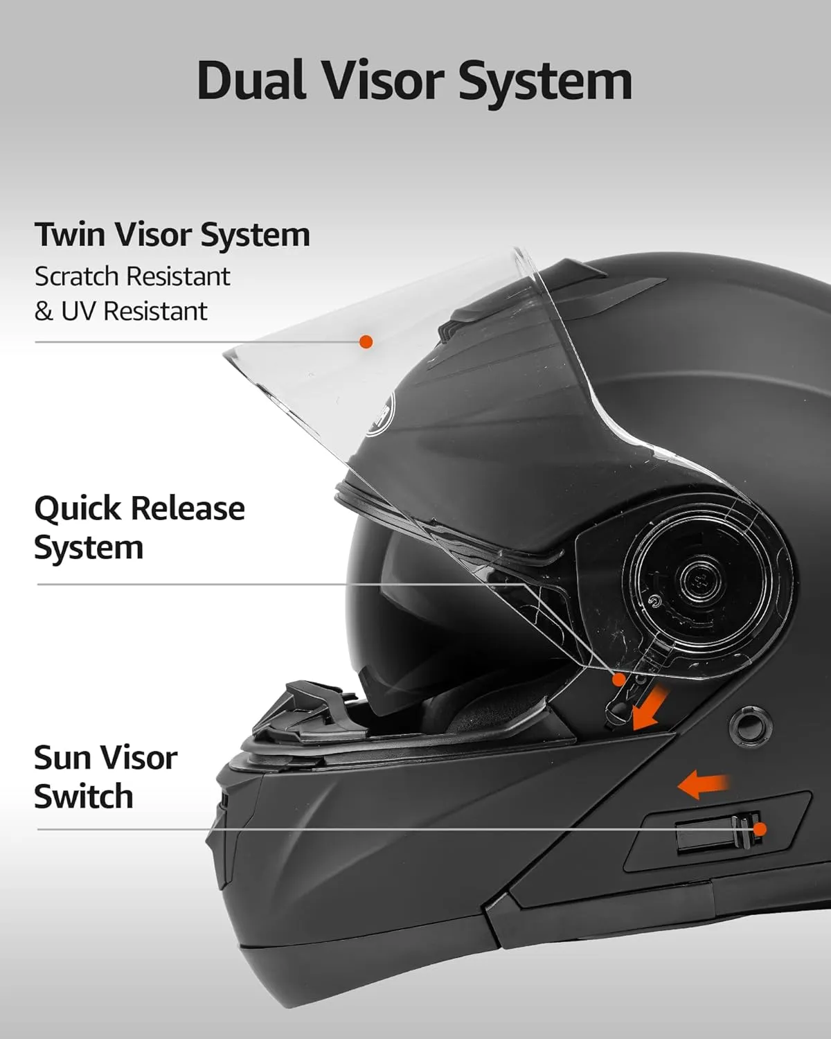 YEMA Modular Motorcycle Helmets, DOT Approved Full Face Motorcycle Helmet with Flip Up Dual Visor, Helmets for Adults Motorcycle Men Women Helmets for Street Scooter ATV E-Bike - YM-926
