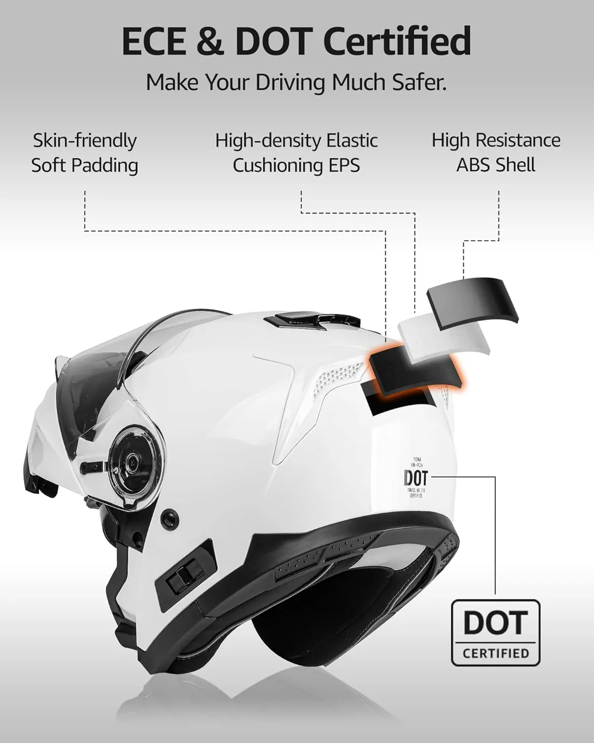 YEMA Modular Motorcycle Helmets, DOT Approved Full Face Motorcycle Helmet with Flip Up Dual Visor, Helmets for Adults Motorcycle Men Women Helmets for Street Scooter ATV E-Bike - YM-926
