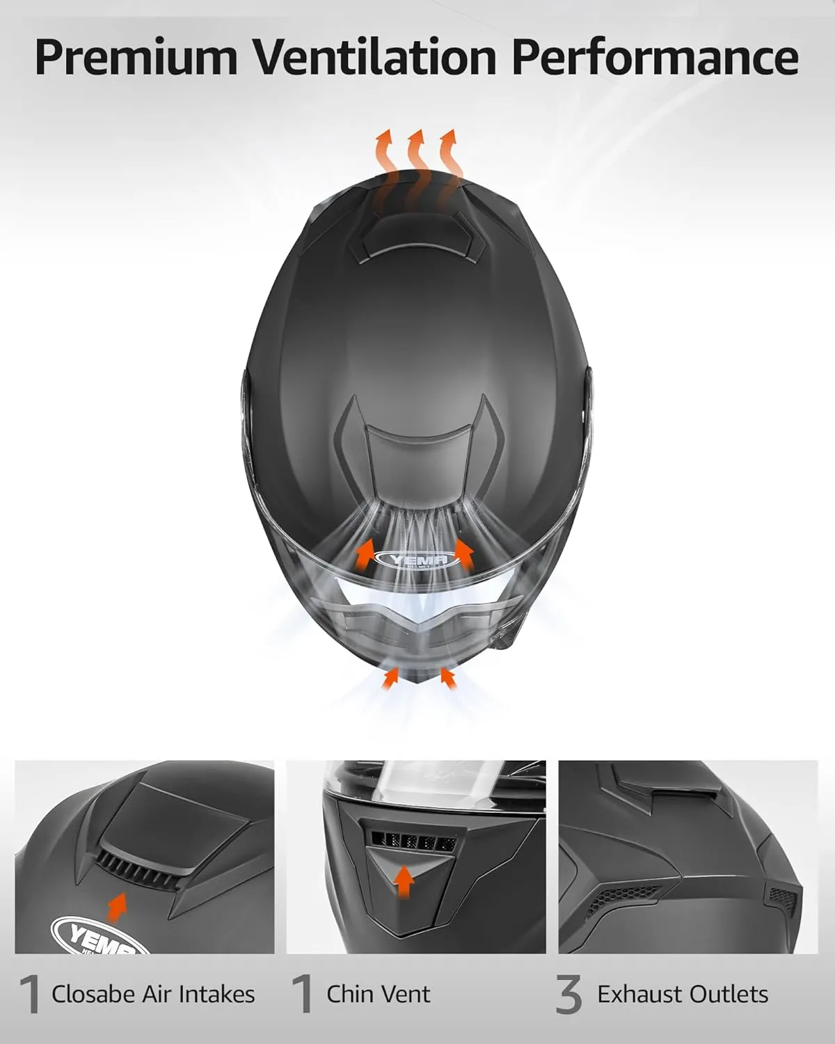 YEMA Modular Motorcycle Helmets, DOT Approved Full Face Motorcycle Helmet with Flip Up Dual Visor, Helmets for Adults Motorcycle Men Women Helmets for Street Scooter ATV E-Bike - YM-926