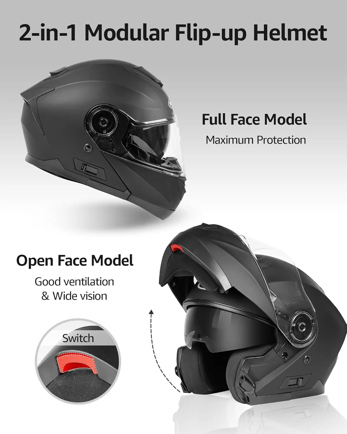 YEMA Modular Motorcycle Helmets, DOT Approved Full Face Motorcycle Helmet with Flip Up Dual Visor, Helmets for Adults Motorcycle Men Women Helmets for Street Scooter ATV E-Bike - YM-926