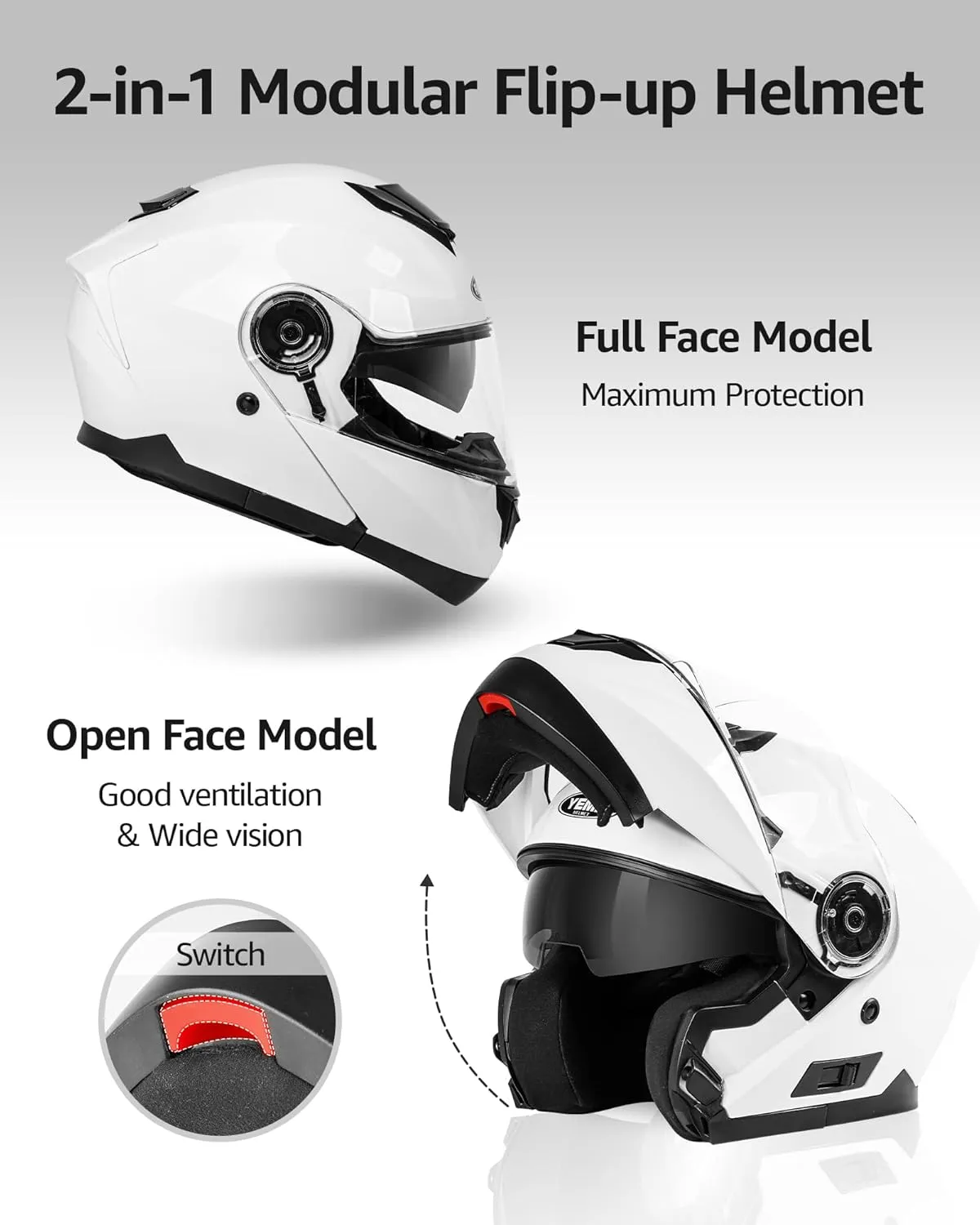 YEMA Modular Motorcycle Helmets, DOT Approved Full Face Motorcycle Helmet with Flip Up Dual Visor, Helmets for Adults Motorcycle Men Women Helmets for Street Scooter ATV E-Bike - YM-926