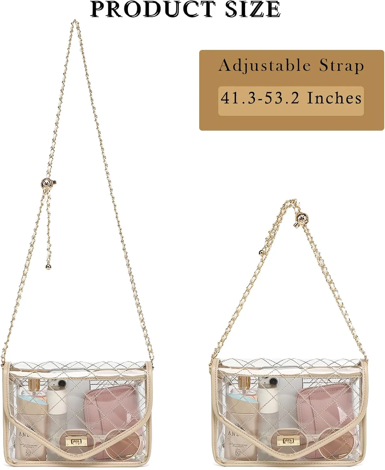 YGR Clear Bag for Stadium Events Clear Purse for Women Quilted PVC Clear Crossbody Bag Stadium Approved for Concerts