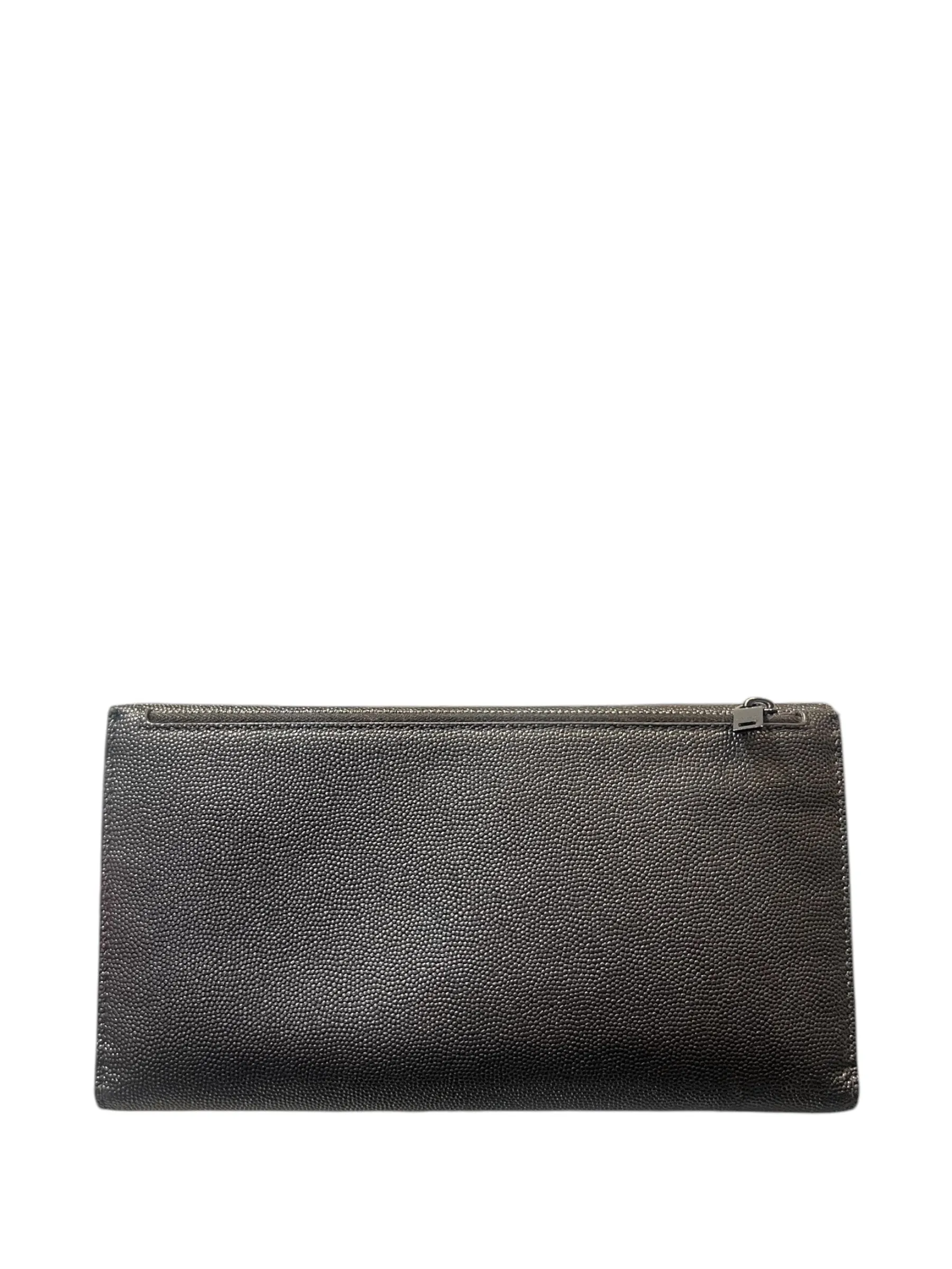YSL large black leather clutch wallet