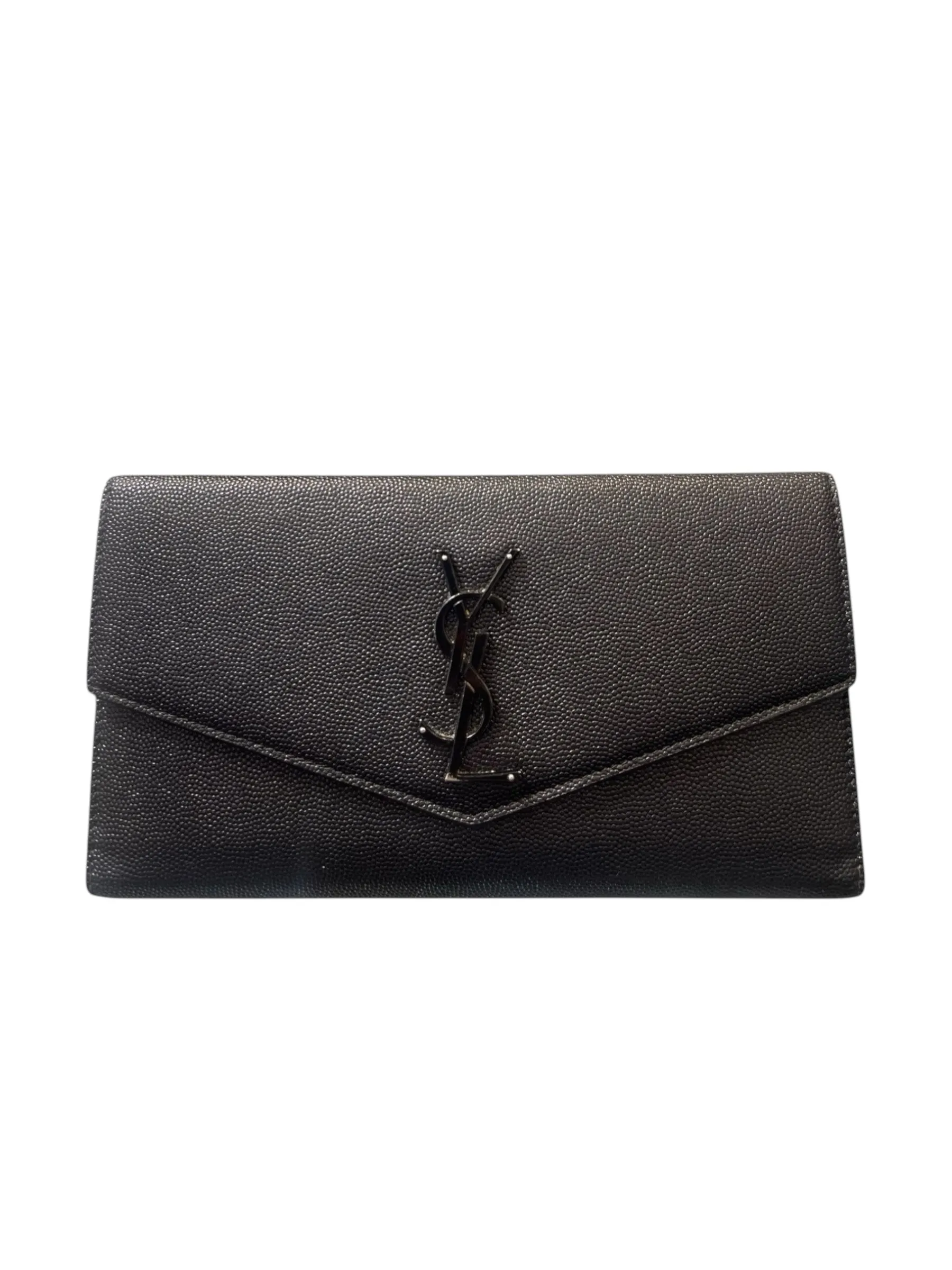 YSL large black leather clutch wallet