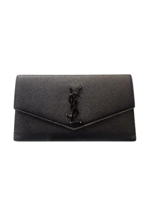 YSL large black leather clutch wallet
