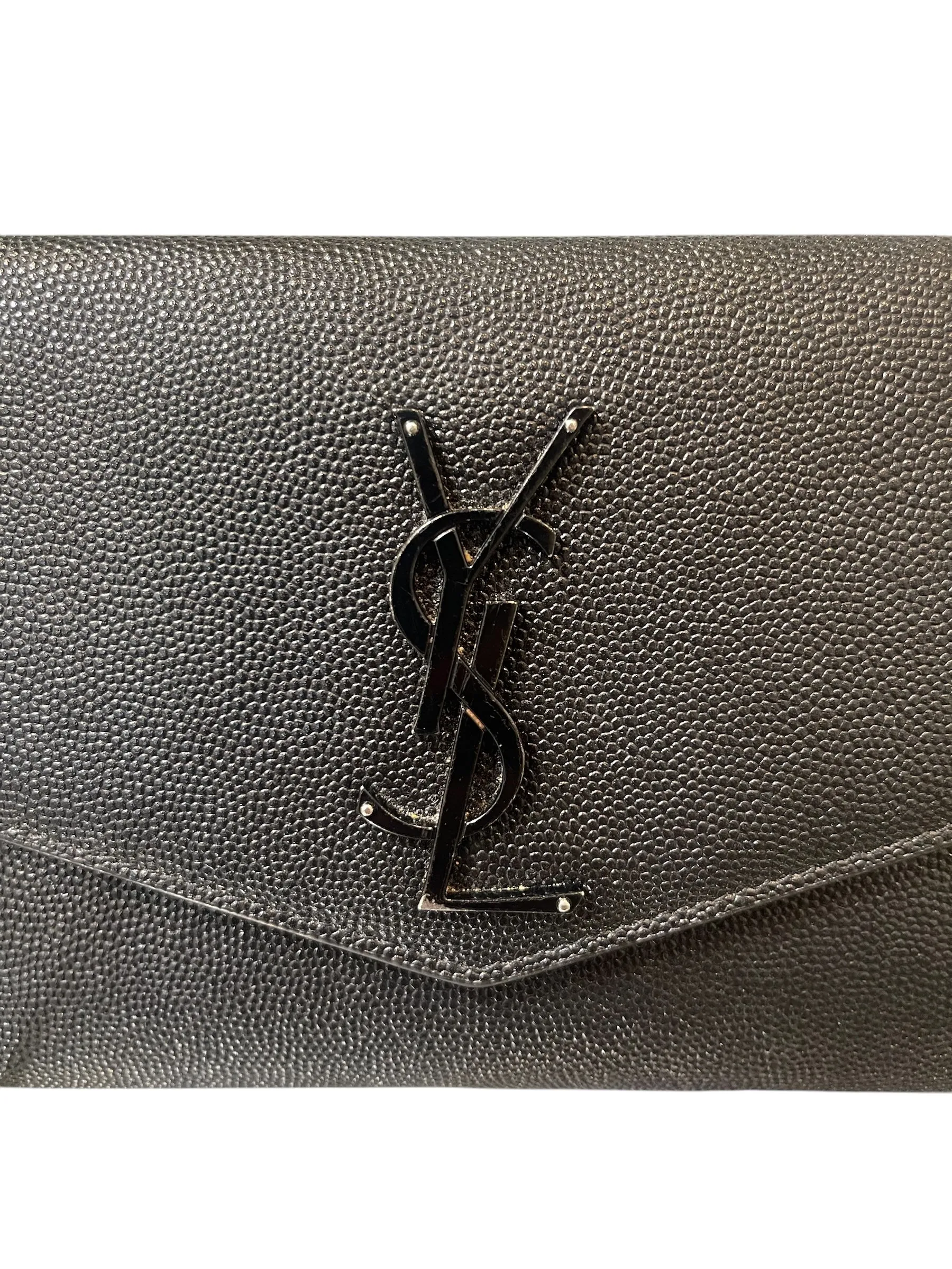 YSL large black leather clutch wallet